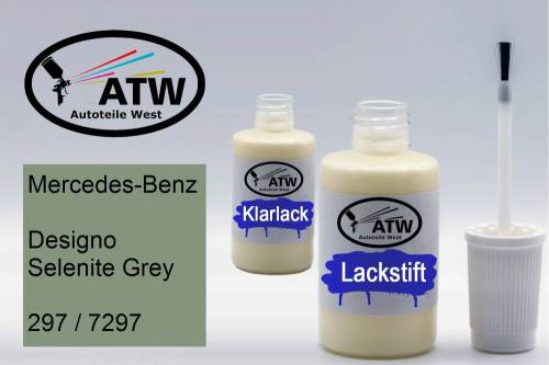 Mercedes-Benz, Designo Selenite Grey, 297 / 7297: 20ml Lackstift + 20ml Klarlack - Set, von ATW Autoteile West.